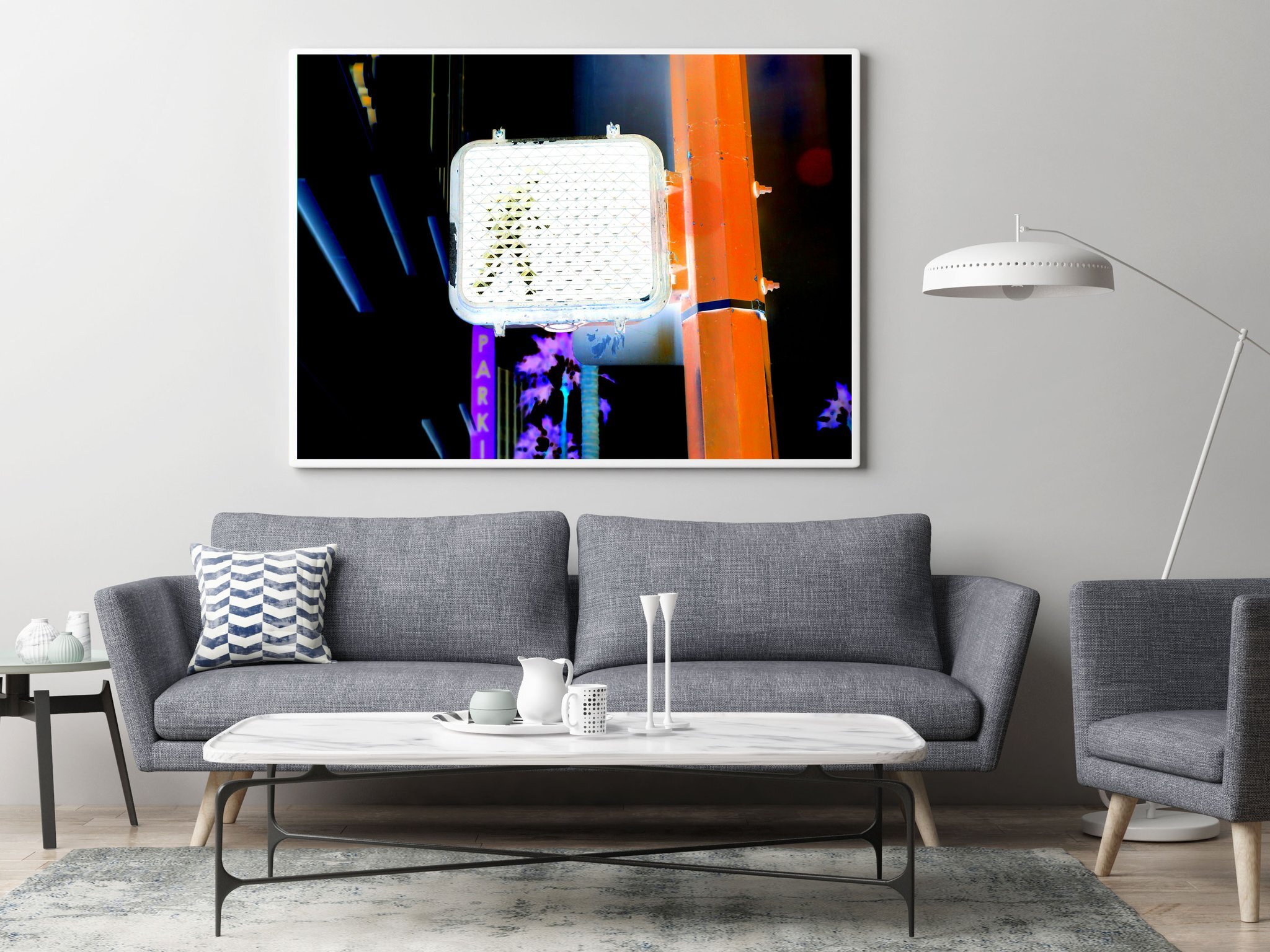 Mock up poster in hipster living room background