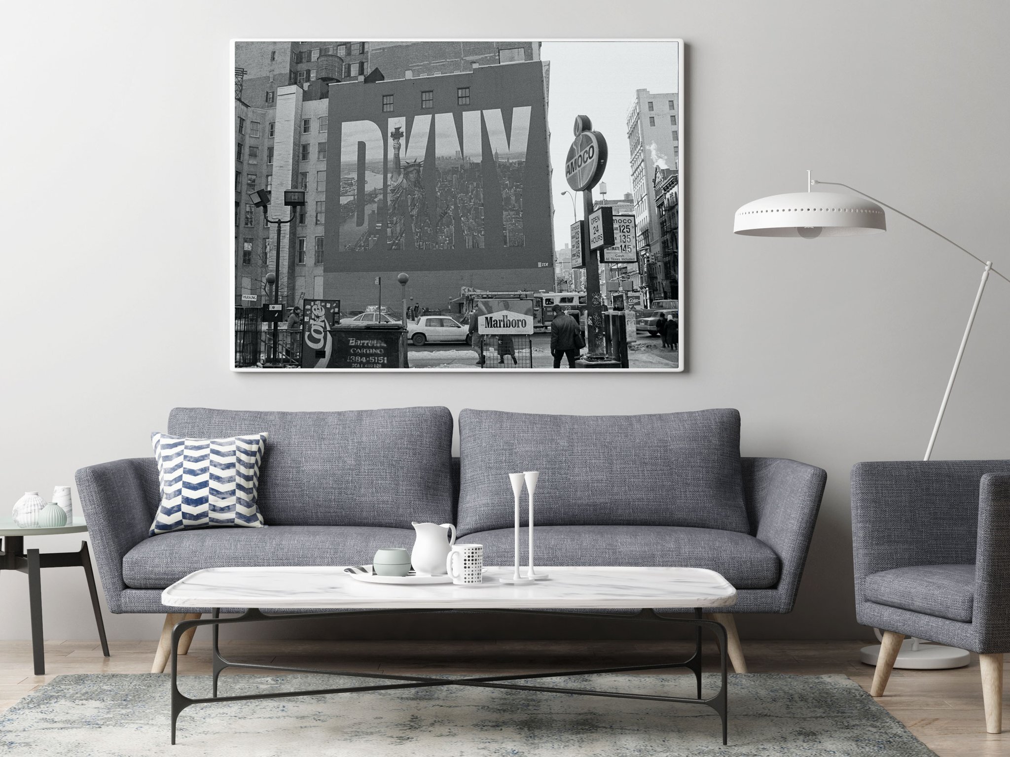 Mock up poster in hipster living room background