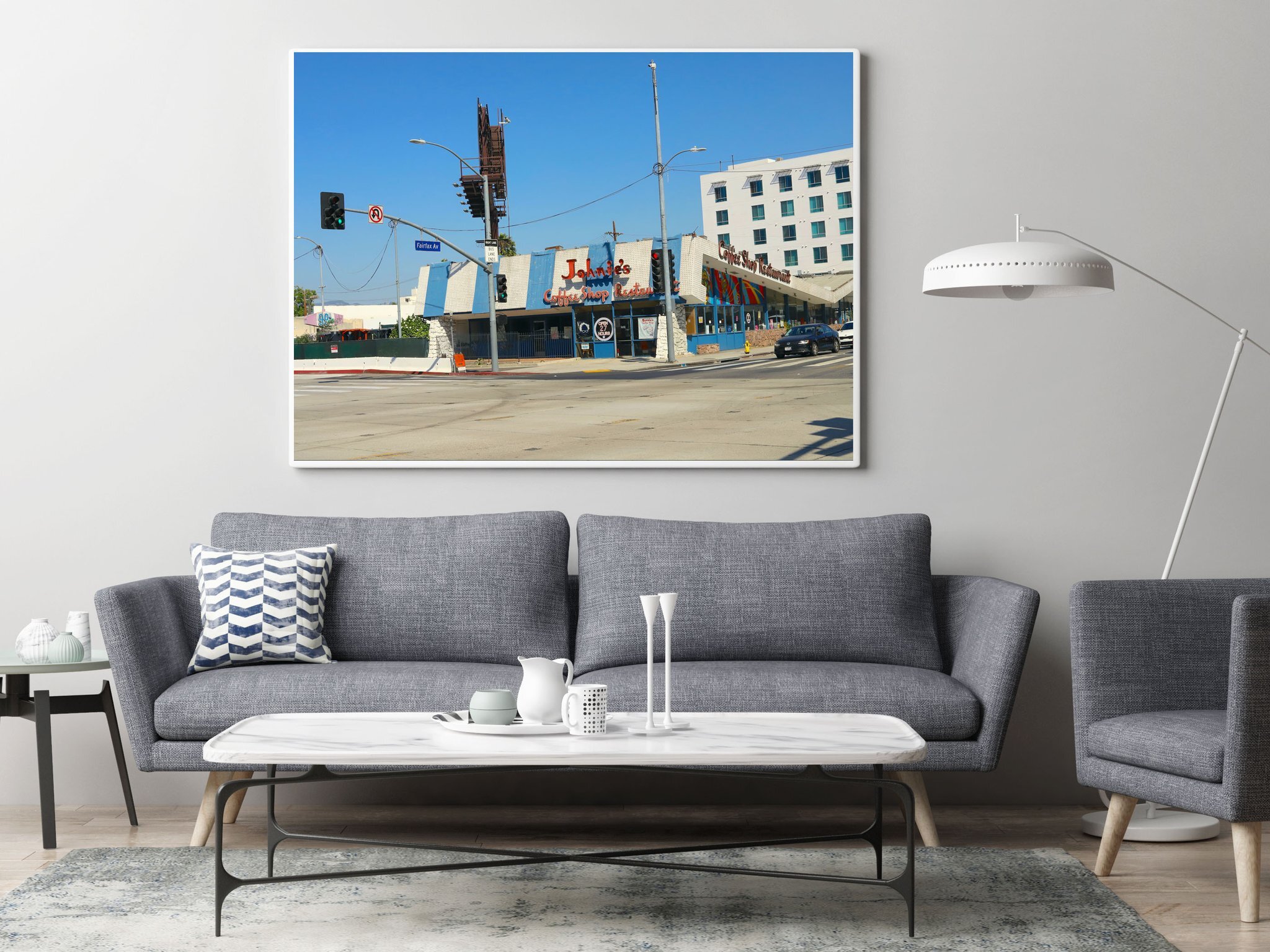 Mock up poster in hipster living room background