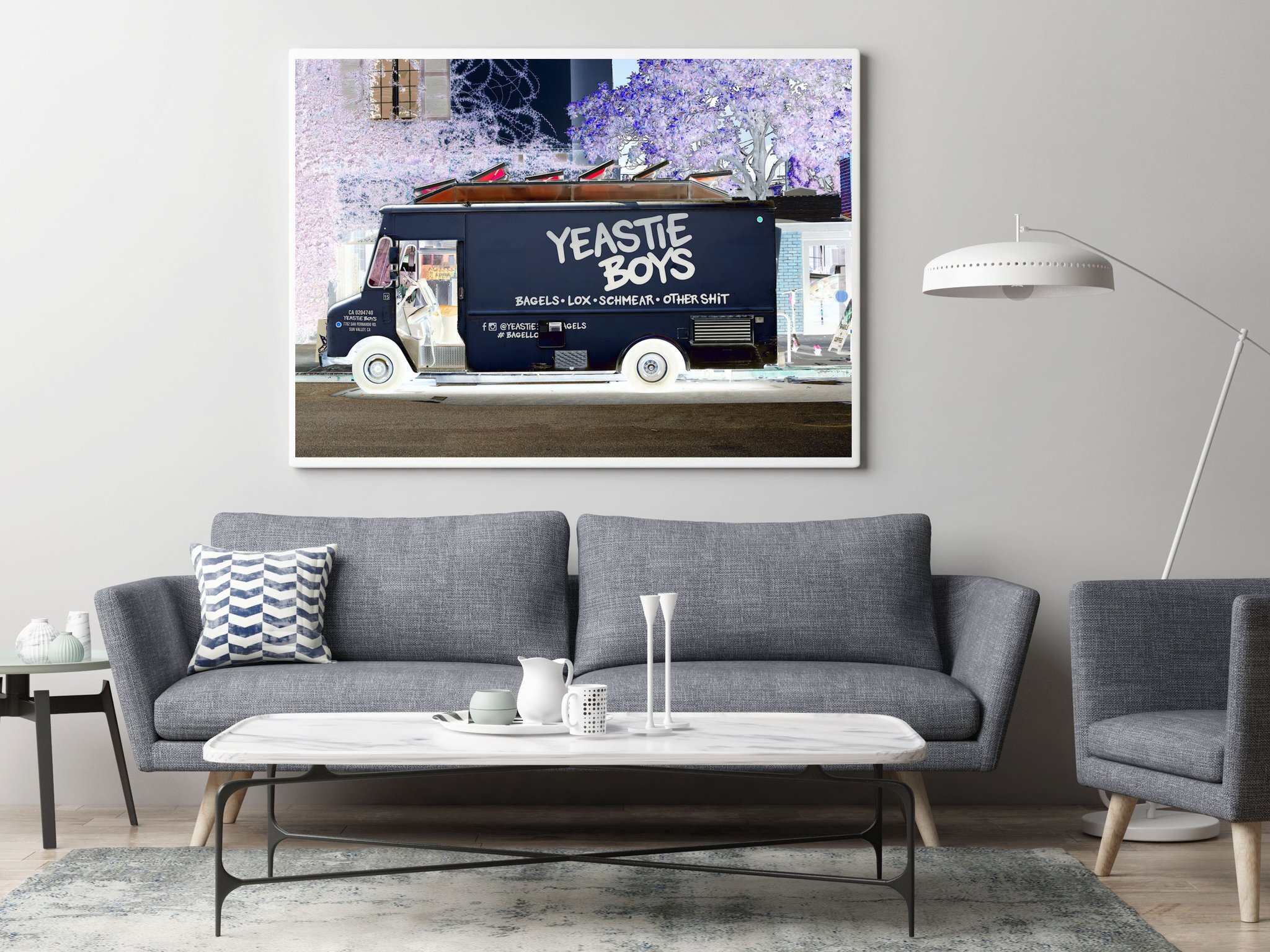 Mock up poster in hipster living room background