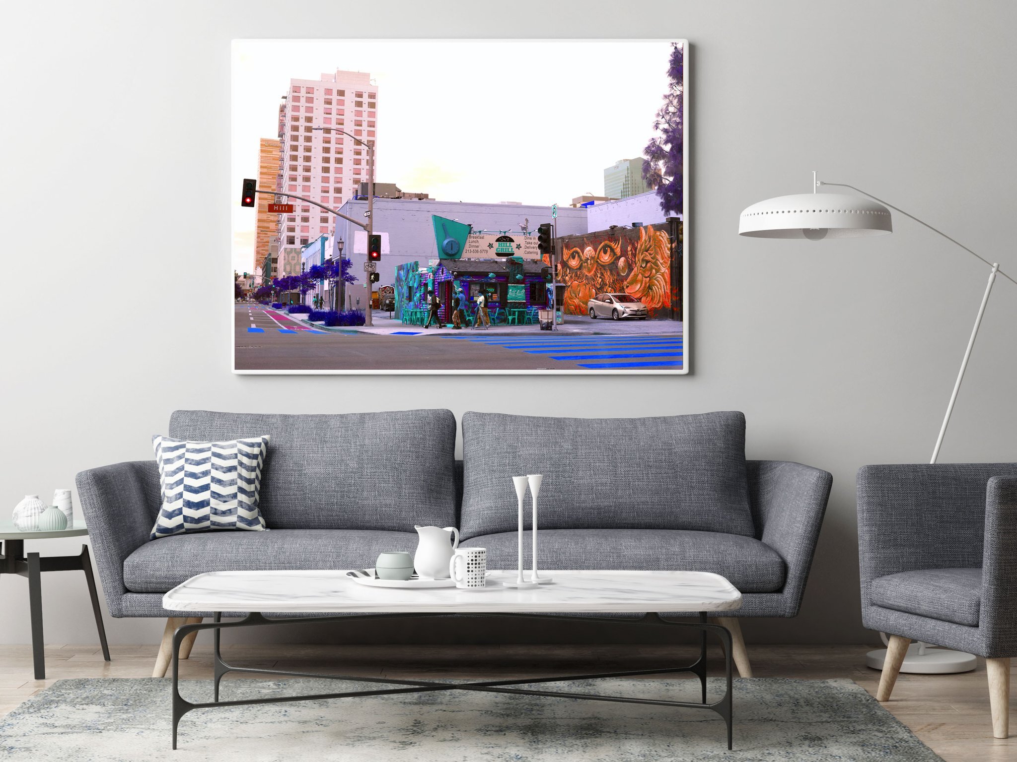 Mock up poster in hipster living room background