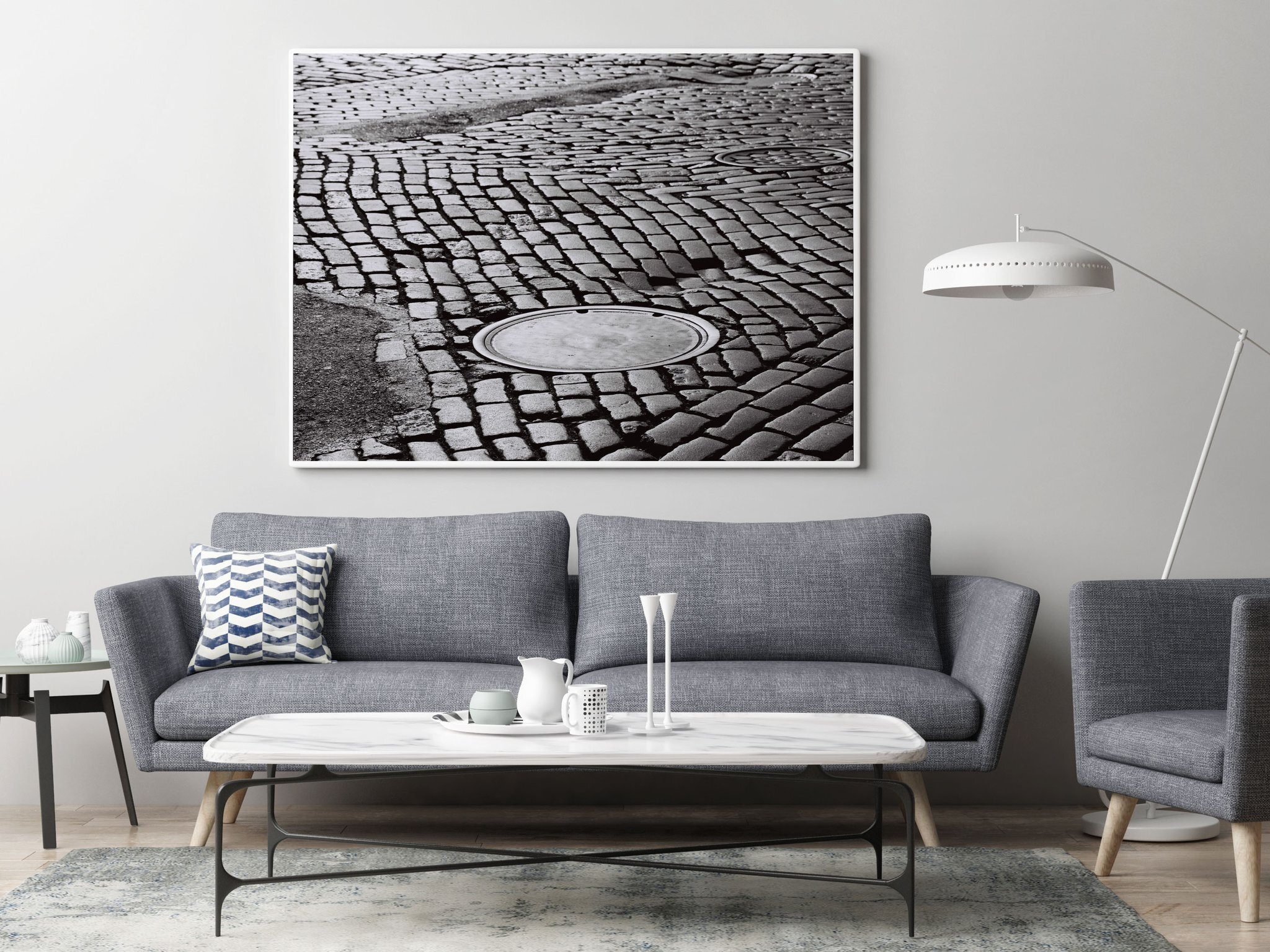 Mock up poster in hipster living room background