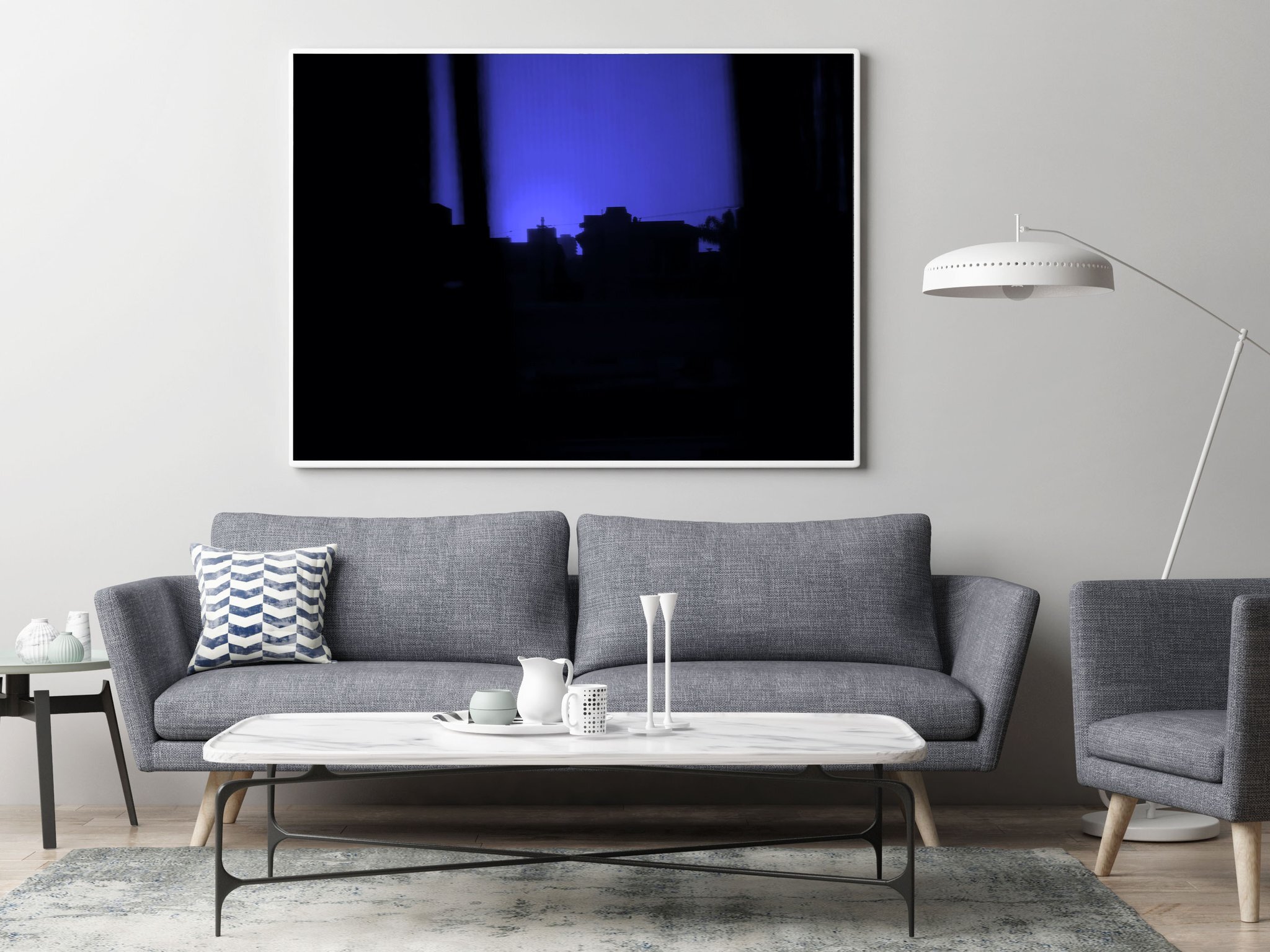 Mock up poster in hipster living room background