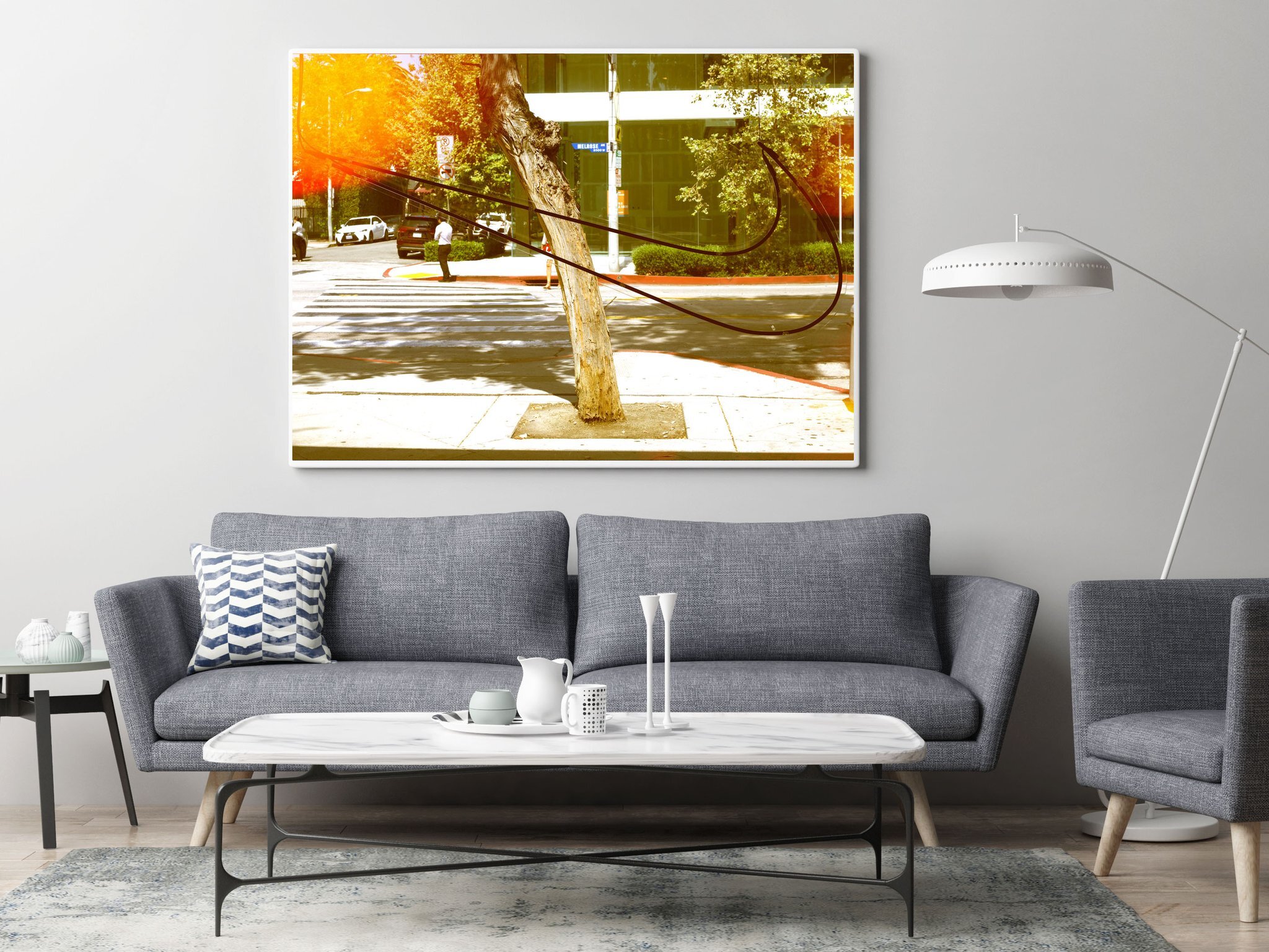 Mock up poster in hipster living room background