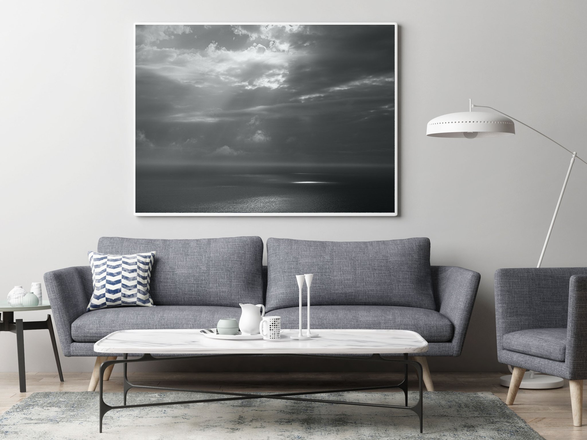 Mock up poster in hipster living room background