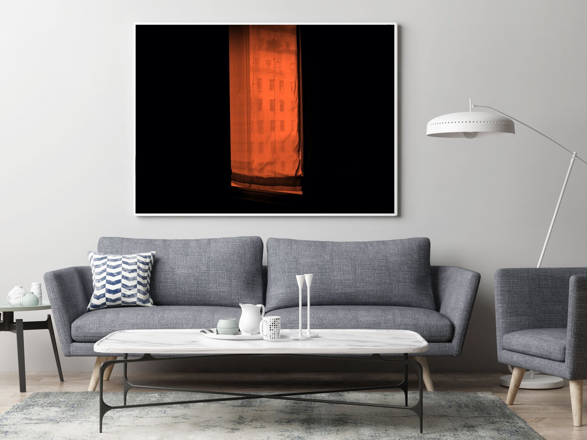Mock up poster in hipster living room background