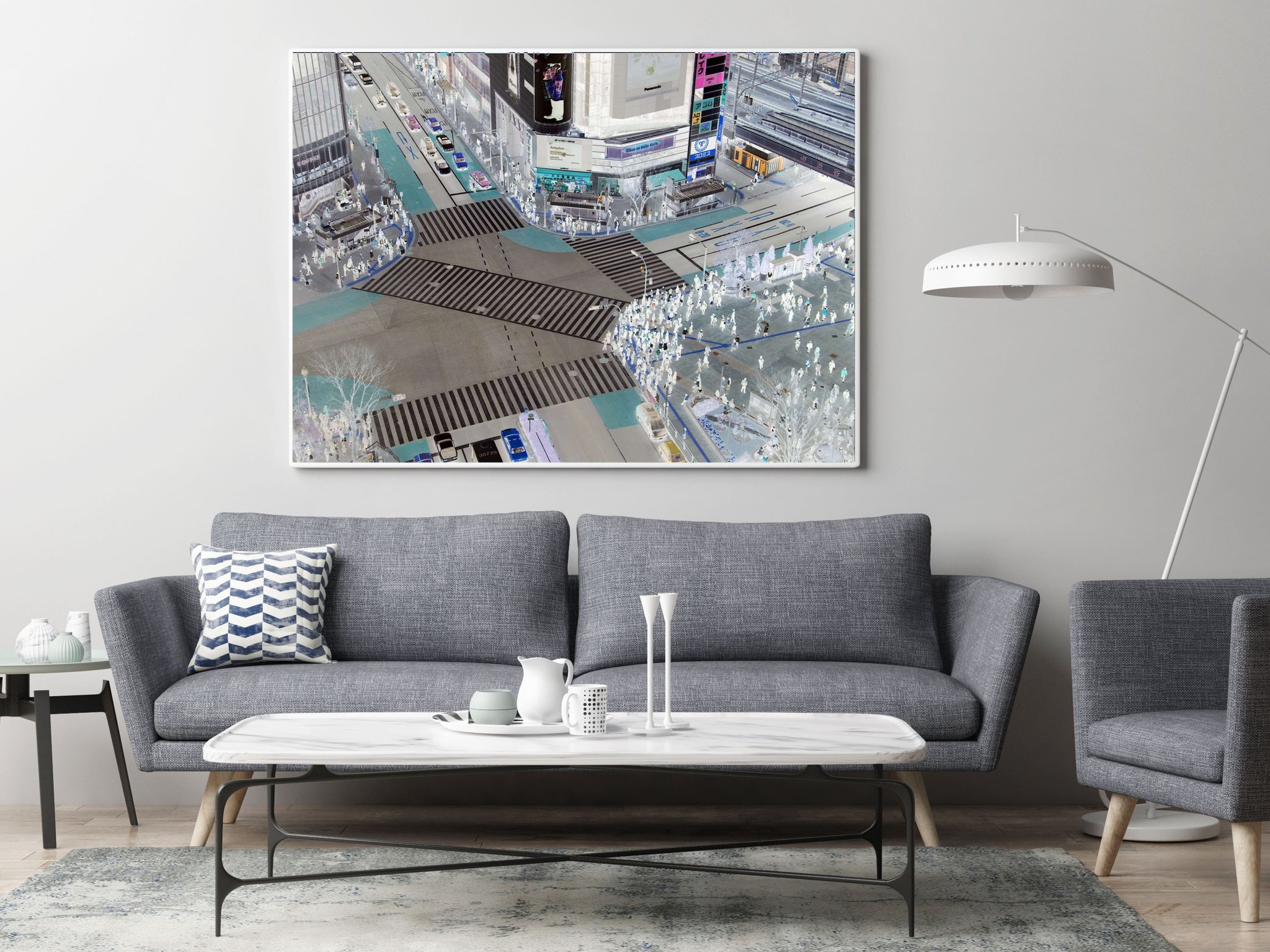 Mock up poster in hipster living room background