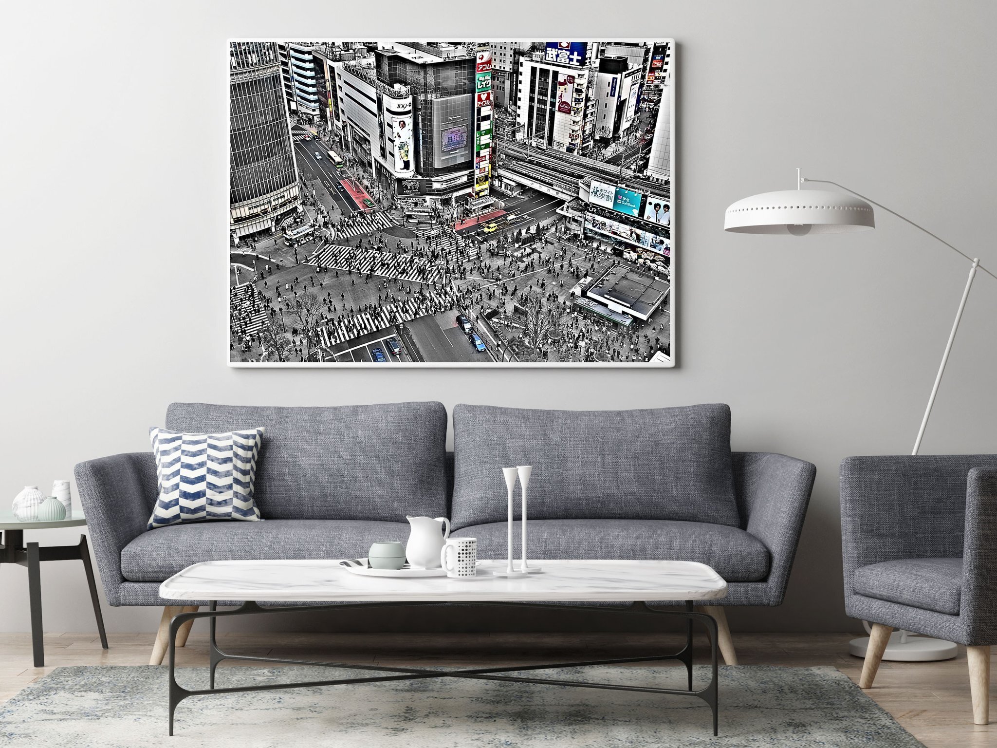 Mock up poster in hipster living room background