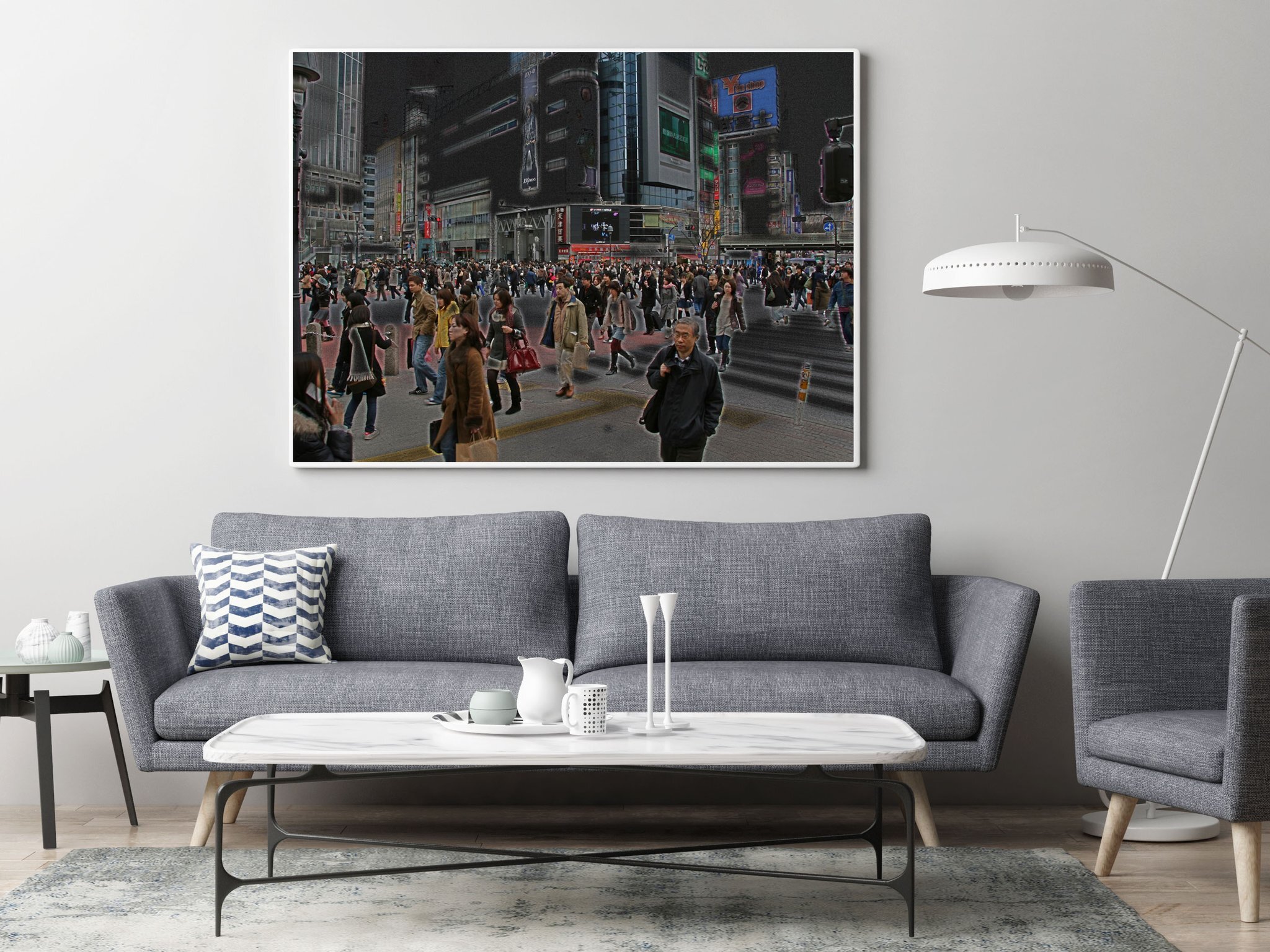 Mock up poster in hipster living room background