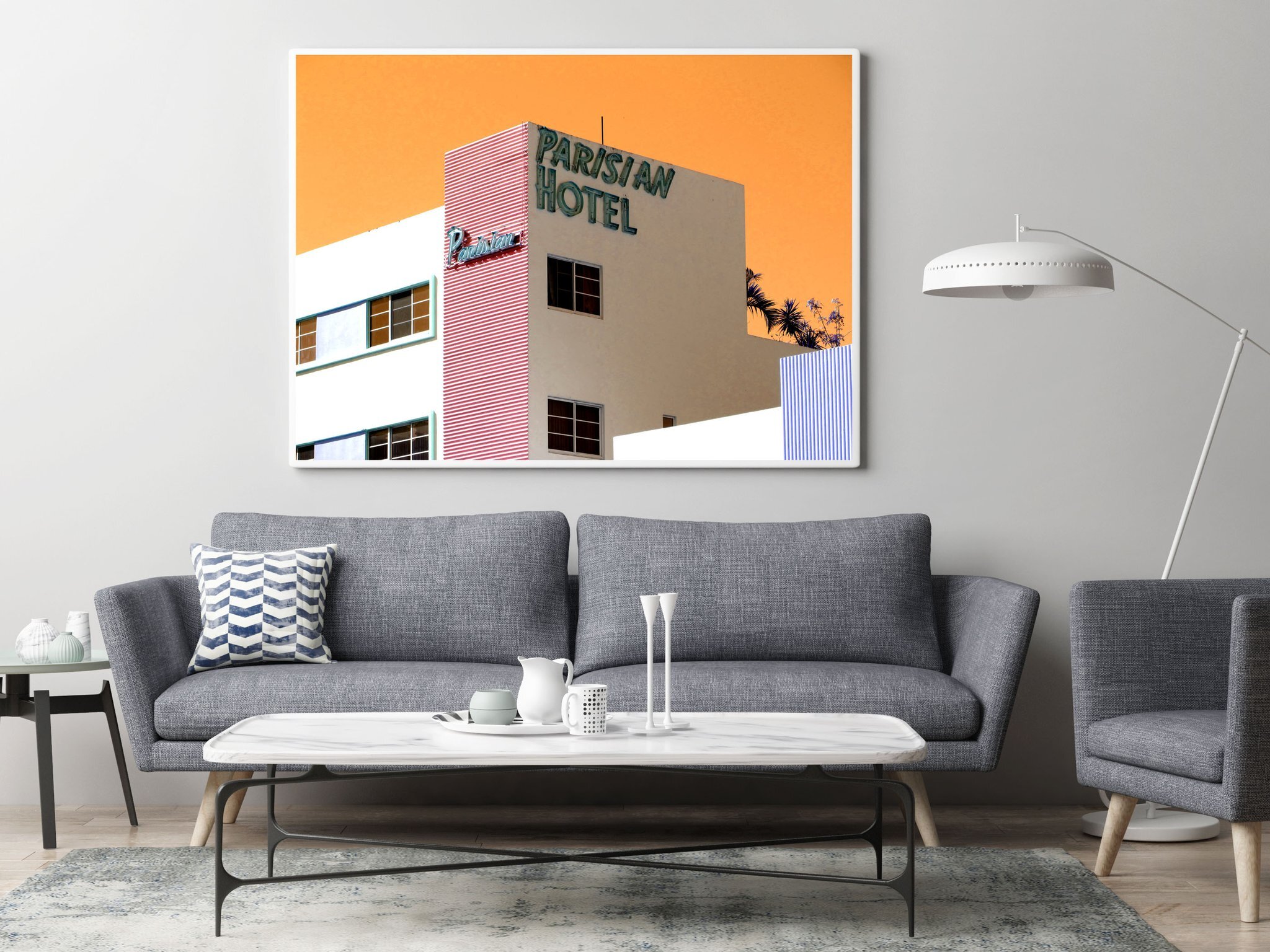 Mock up poster in hipster living room background