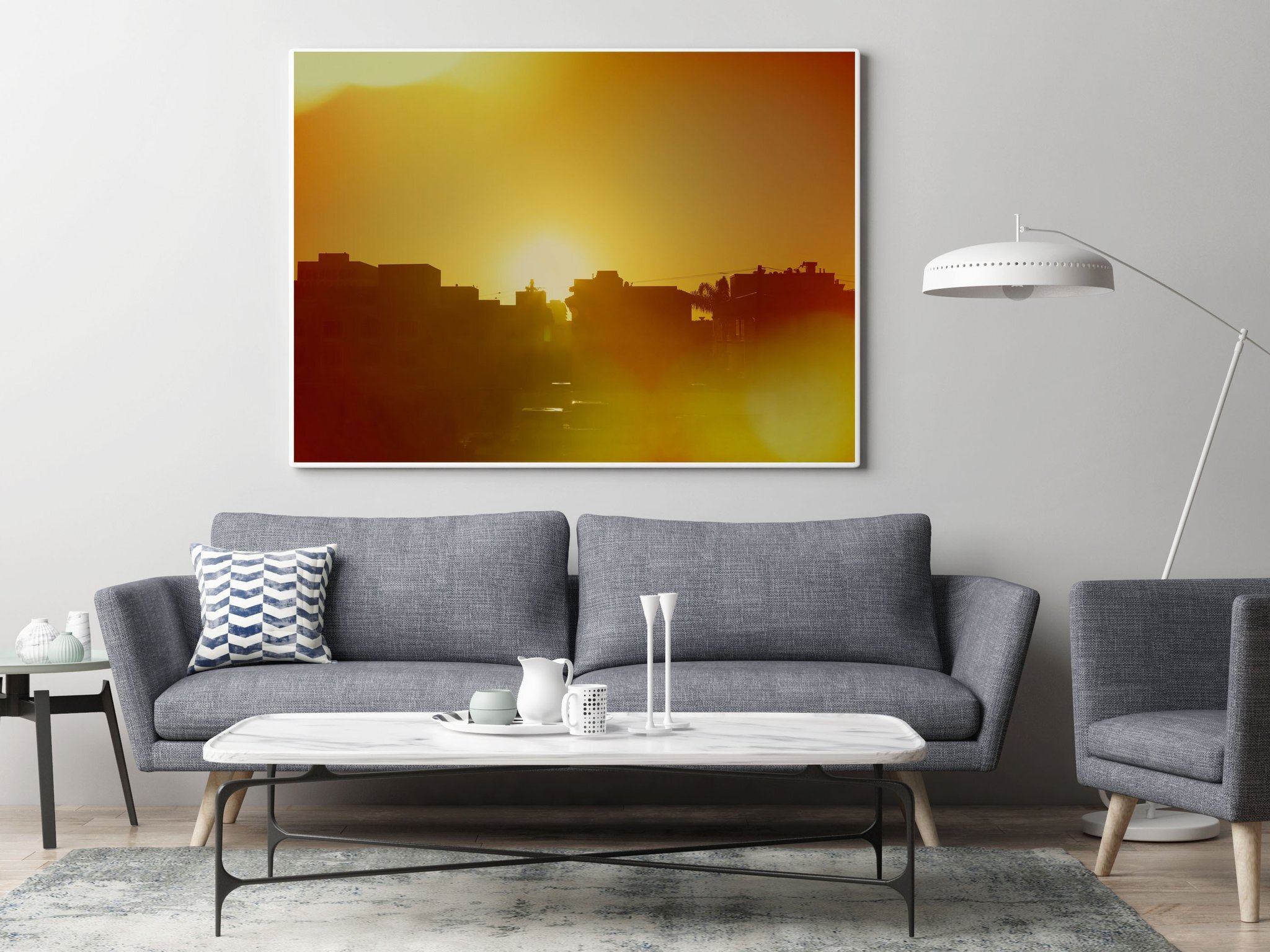 Mock up poster in hipster living room background