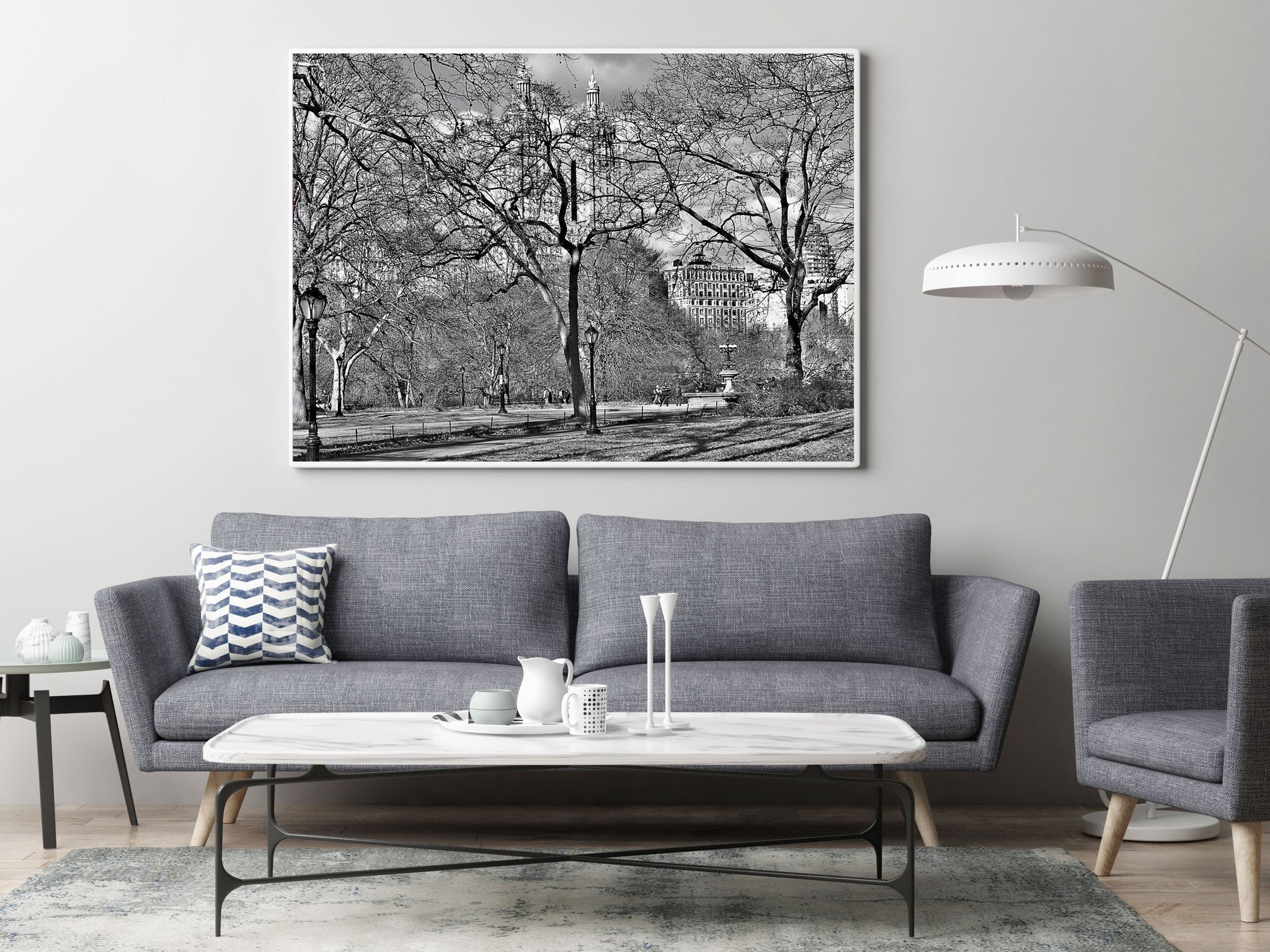 Mock up poster in hipster living room background