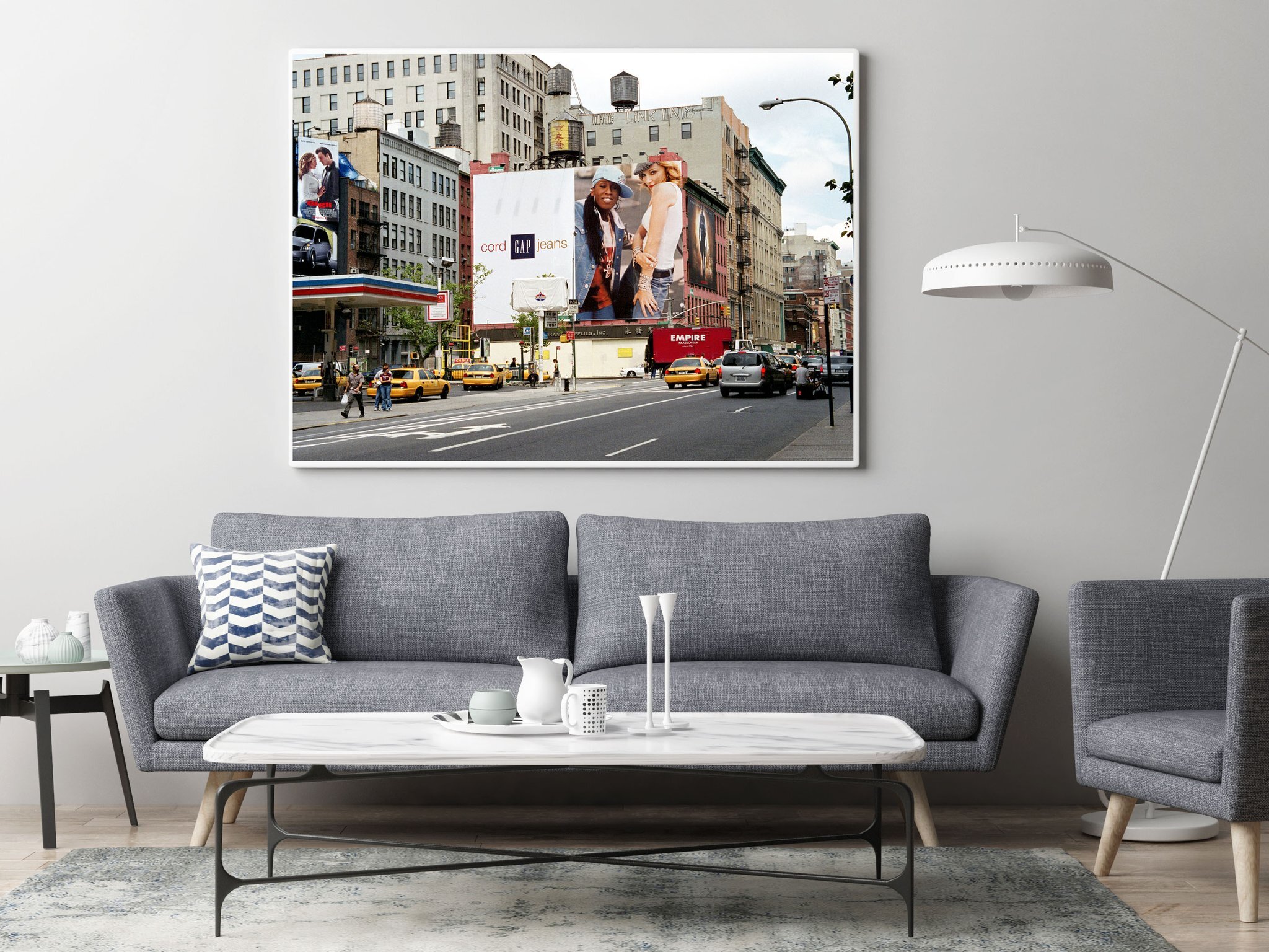 Mock up poster in hipster living room background