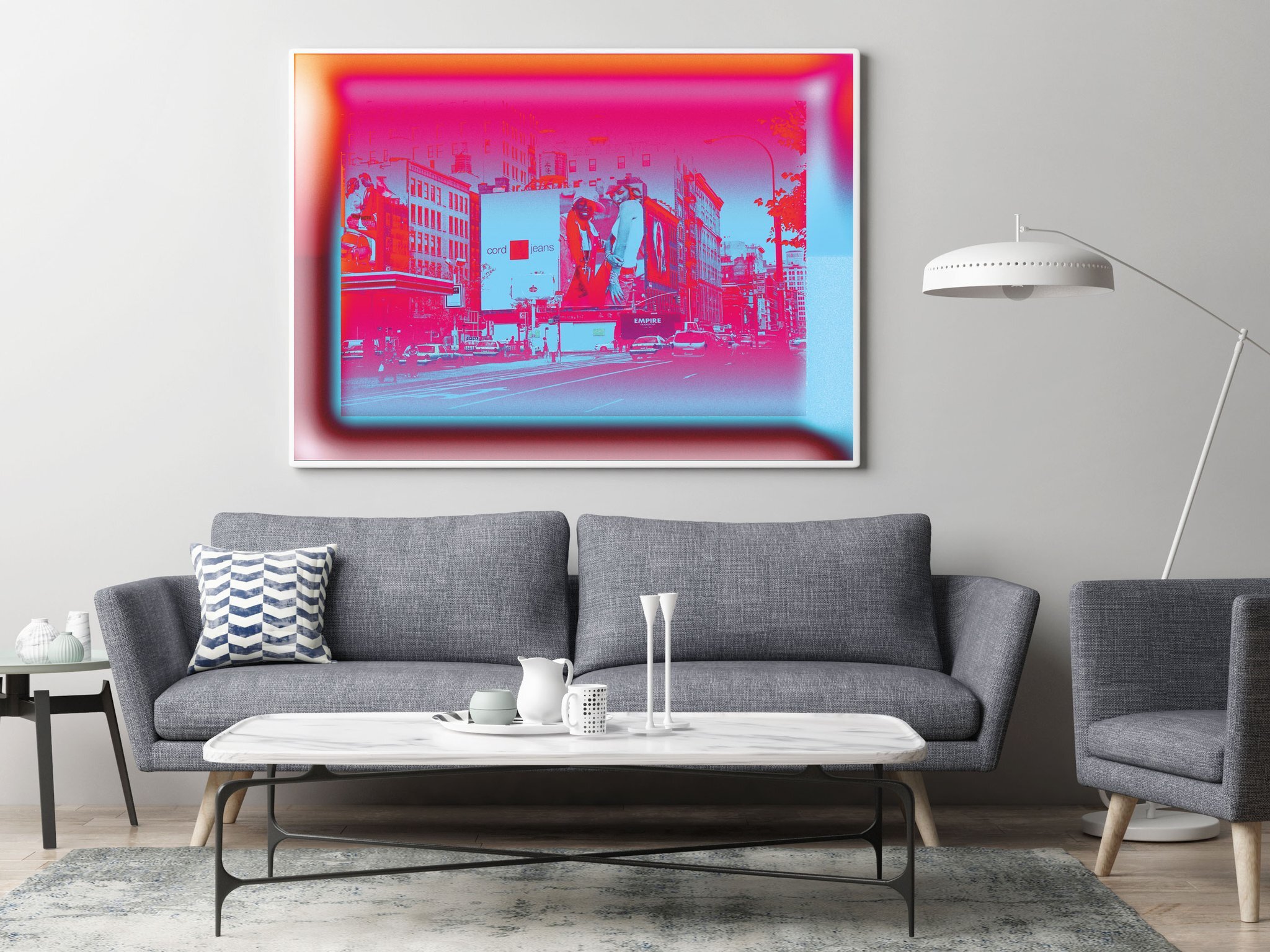 Mock up poster in hipster living room background