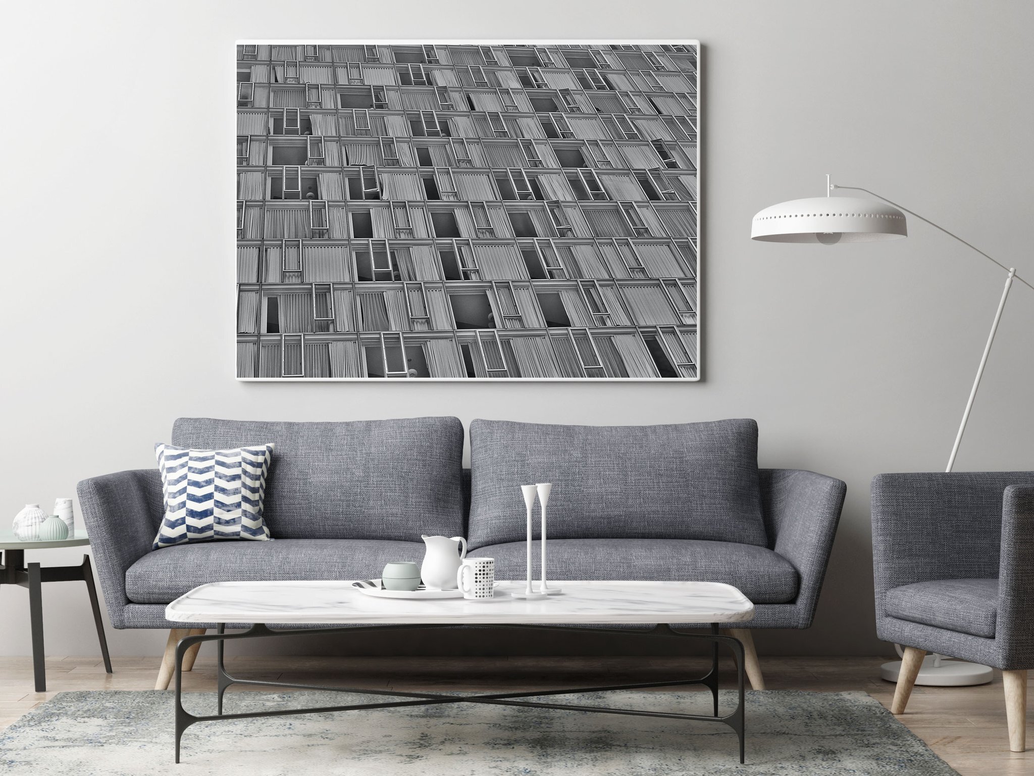 Mock up poster in hipster living room background