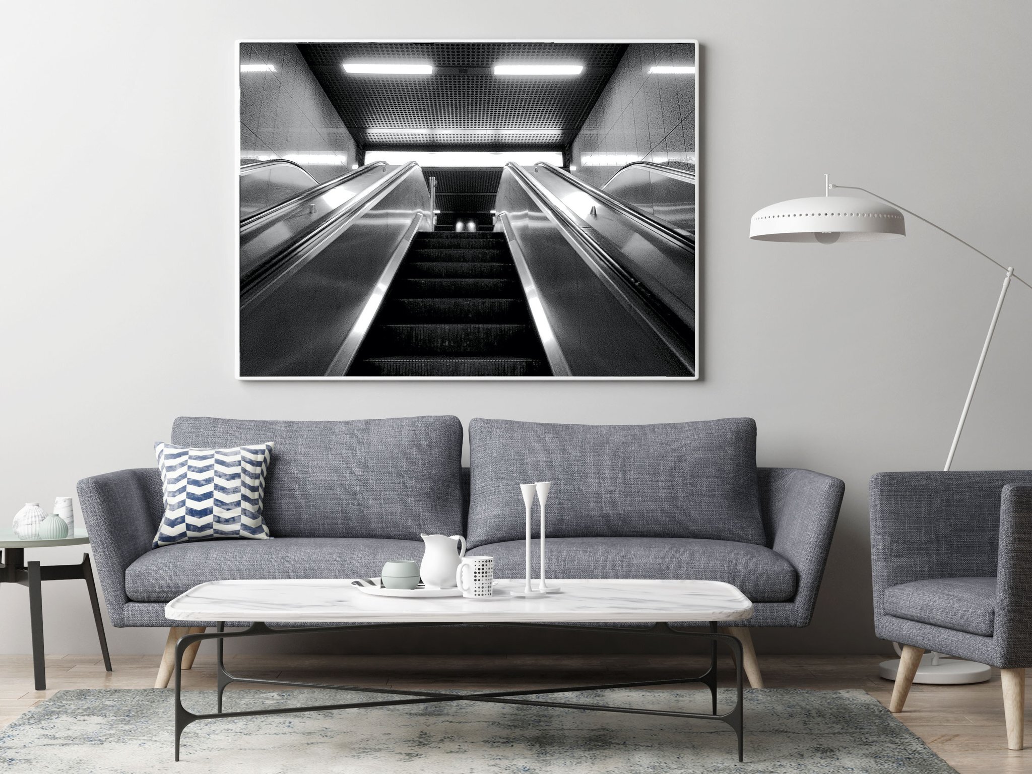 Mock up poster in hipster living room background