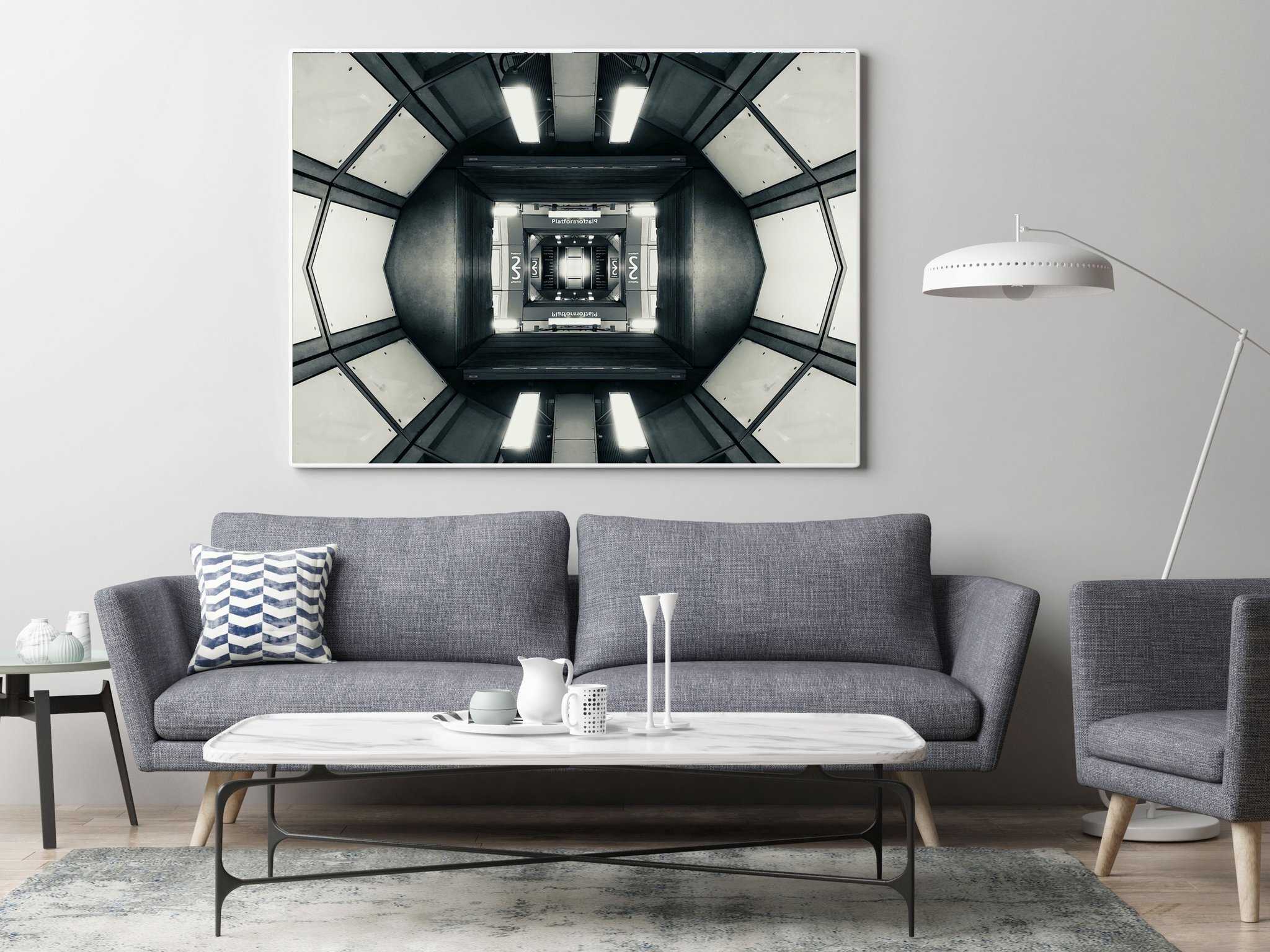 Mock up poster in hipster living room background