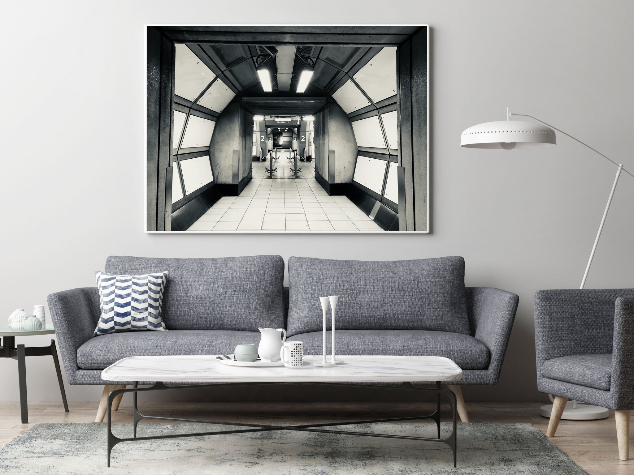 Mock up poster in hipster living room background