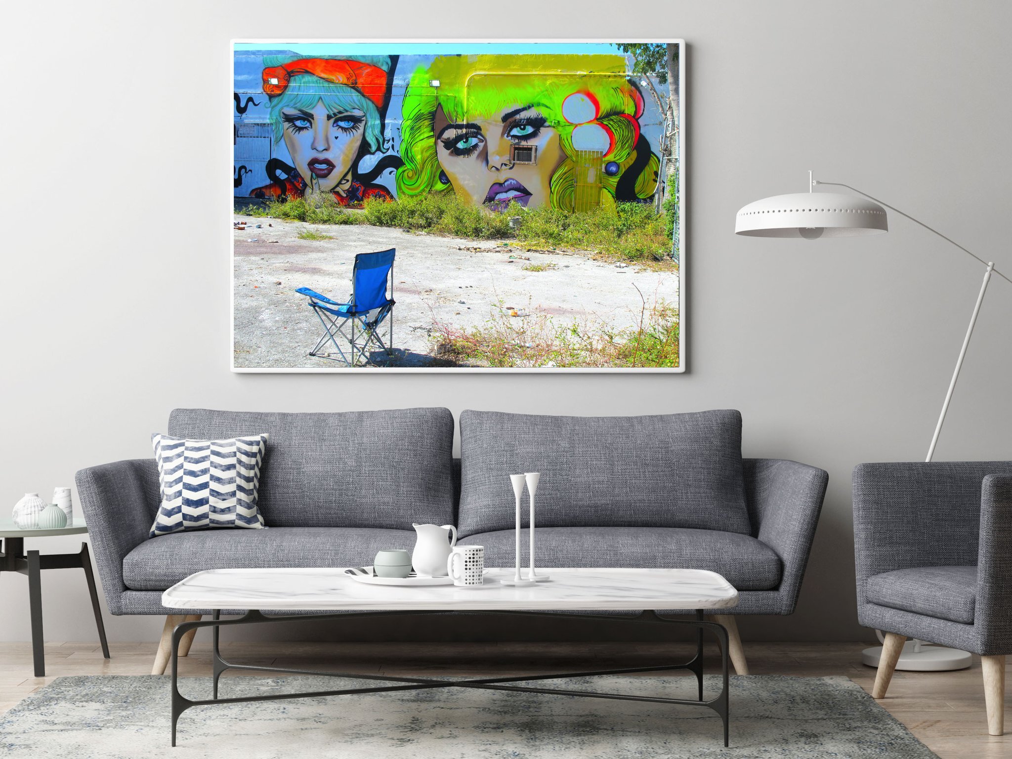Mock up poster in hipster living room background