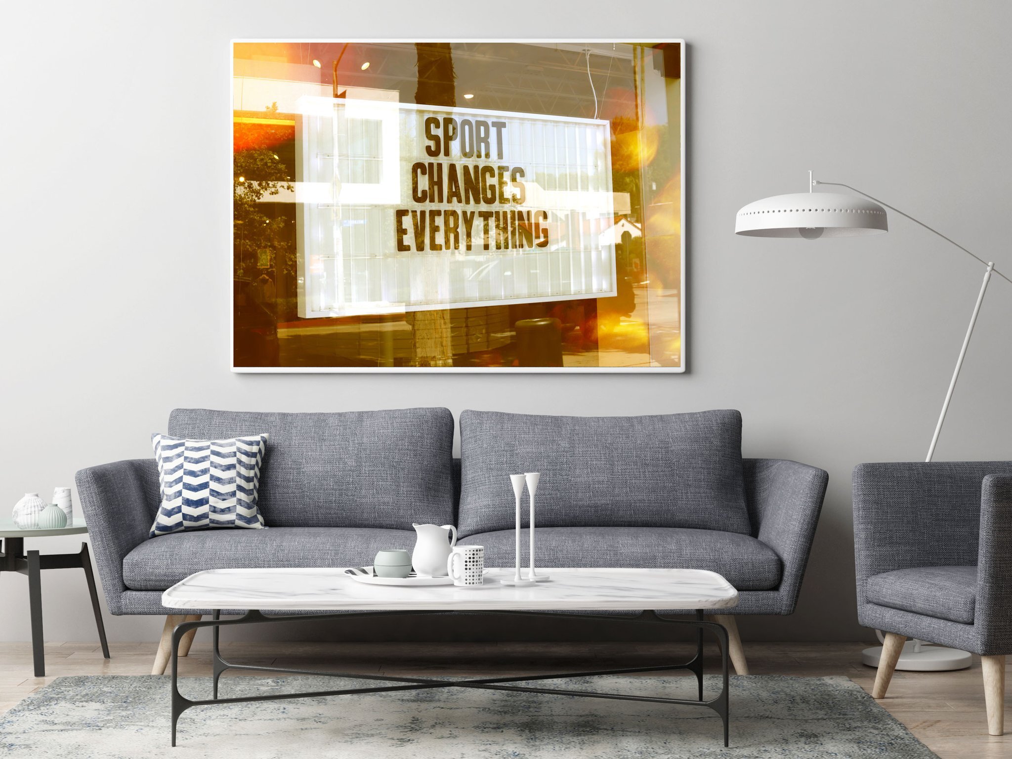 Mock up poster in hipster living room background