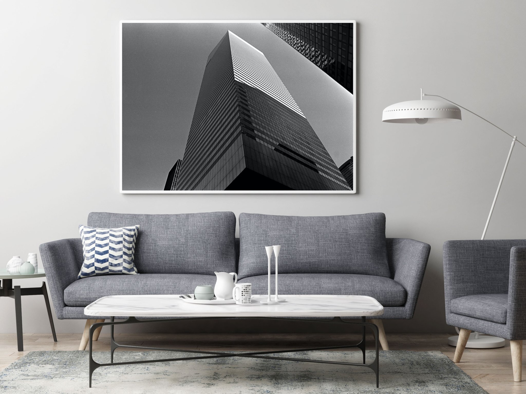 Mock up poster in hipster living room background