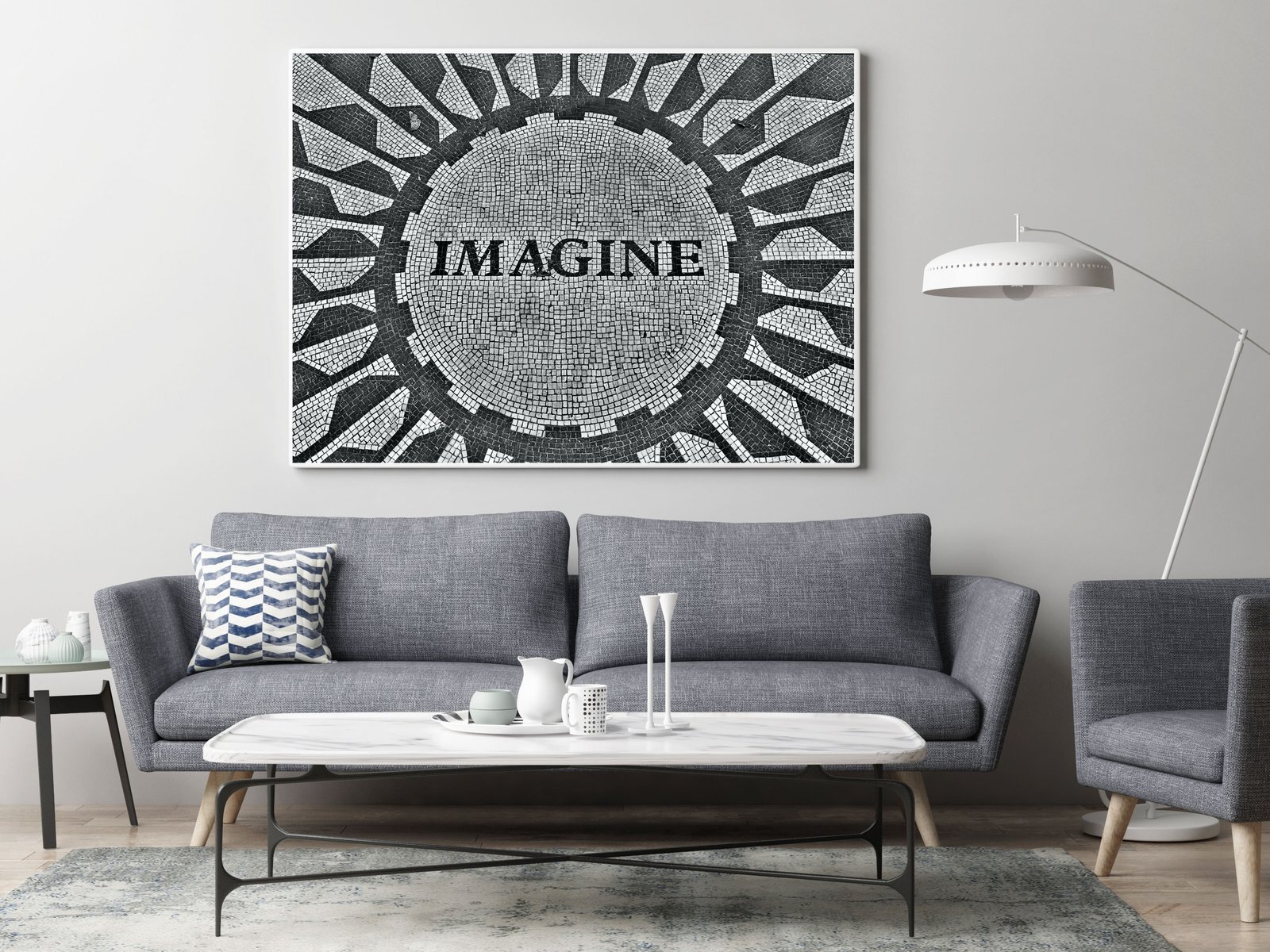 Mock up poster in hipster living room background
